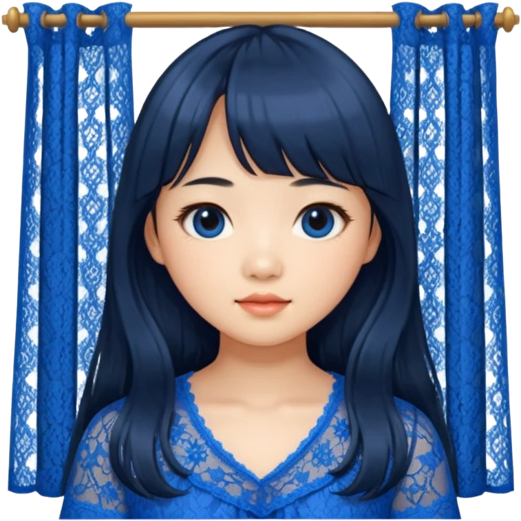 Long hair asian girl with curtain bangs with a blue lace top on  emoji