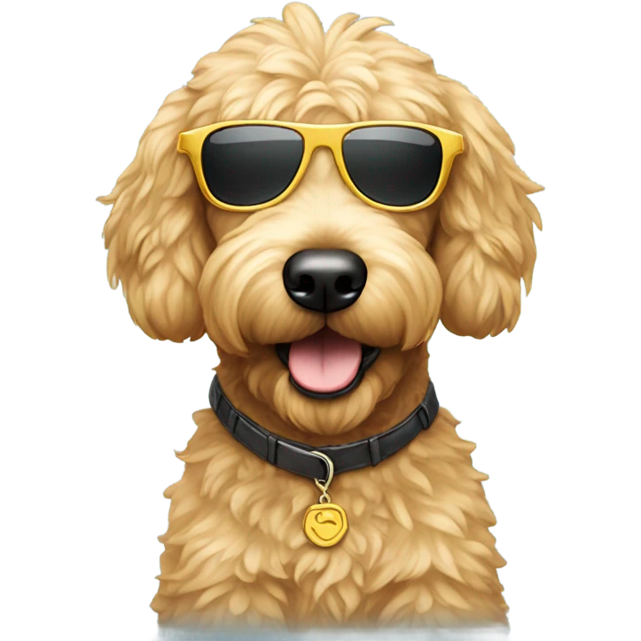 Mini golden doodle wearing sunglasses emoji