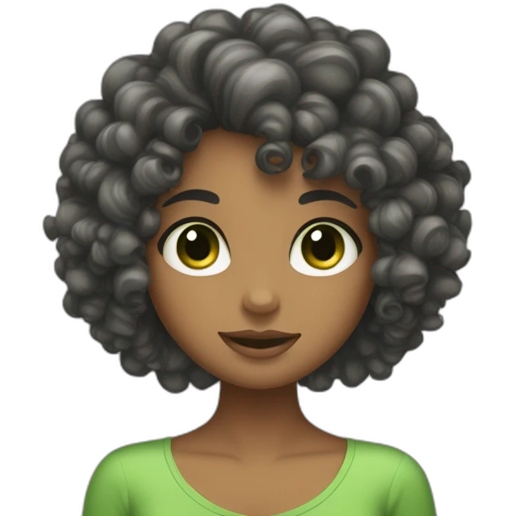 Curly black hair girl big green eyes tanned skin emoji