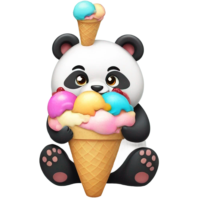 Kawaii chubby panda eating kawaii theme ice cream  emoji