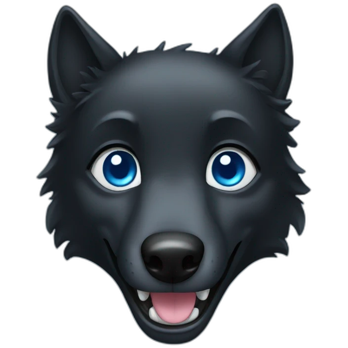 Happy black wolf with blue eyes emoji