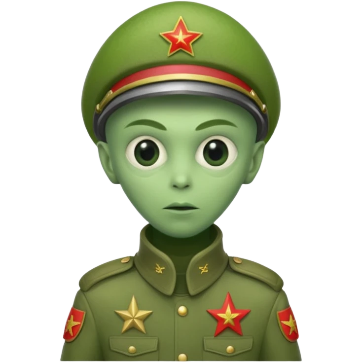 alien, wearing cccpp soldier custome, half body emoji