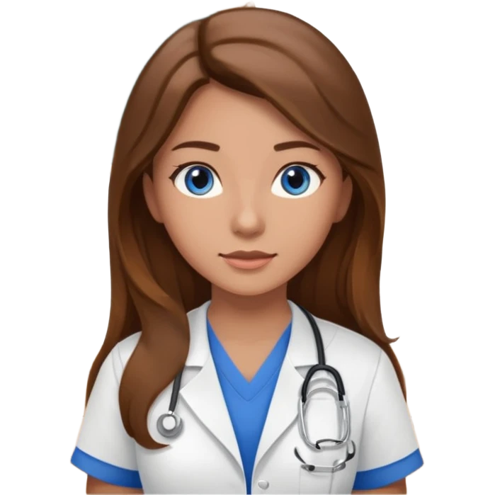 pretty female nursing student with long brown hair, blue eyes inside a classroom at university emoji