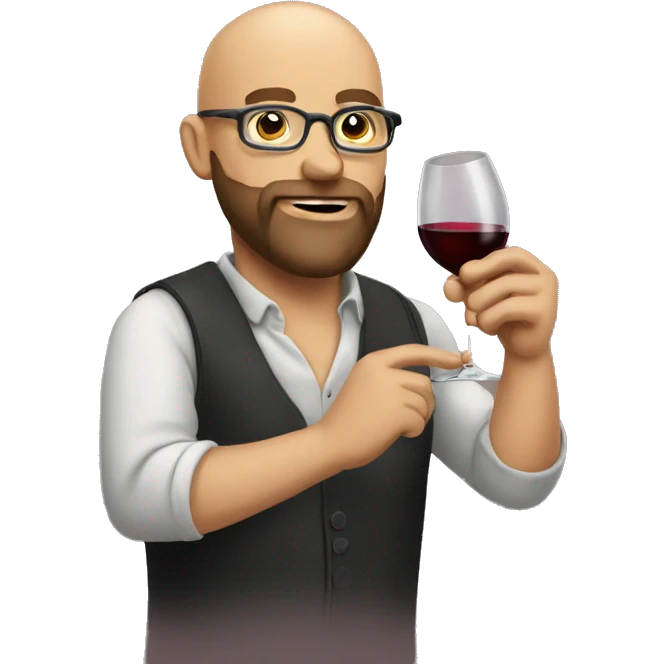 Bald man with glasses and beard drinking wine  emoji