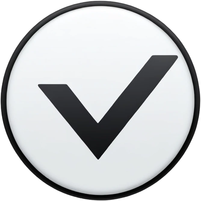A black circle with a white checkmark inside it, like a verified badge.” emoji