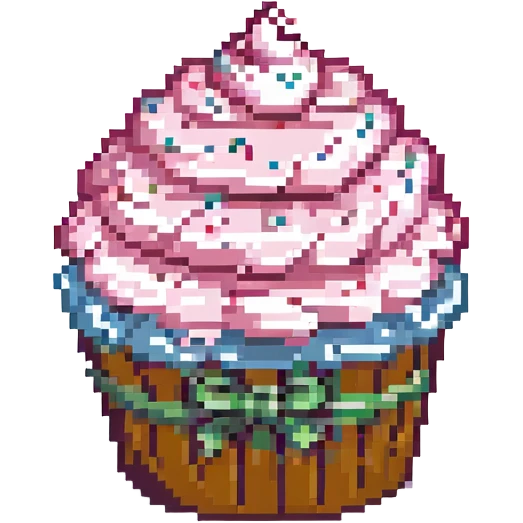 pixel art cupcake with pink frosting and sprinkles emoji