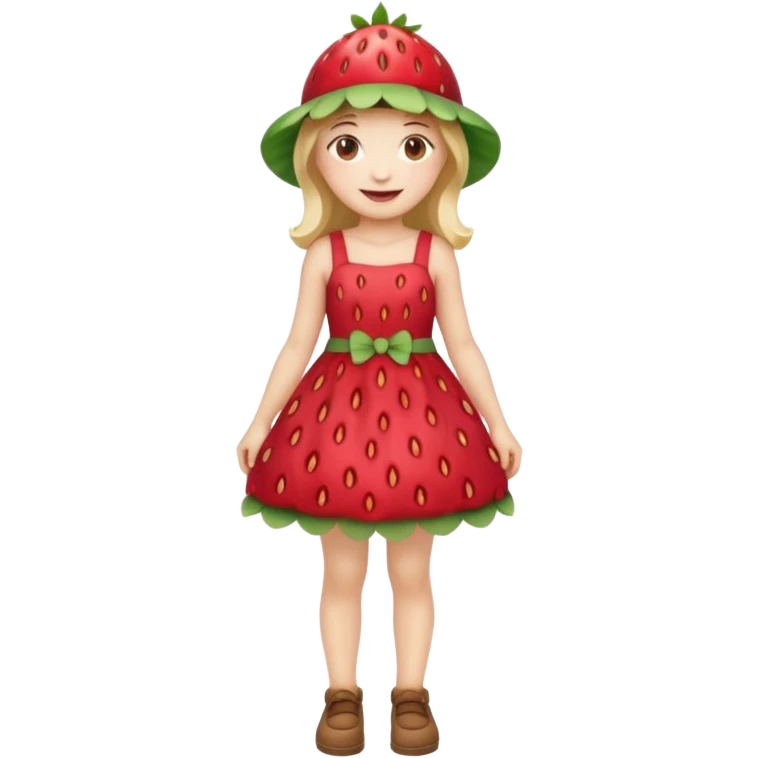 Strawberry shortcake human girl full body and legs with a strawberry hat on her head and dress without a cake emoji
