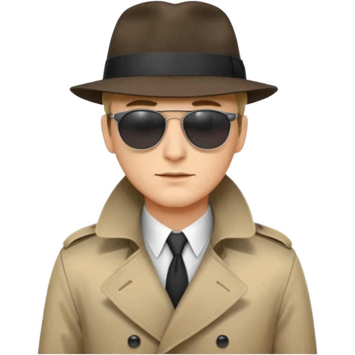 spy wearing sunglasses, a fedora and trench coat emoji