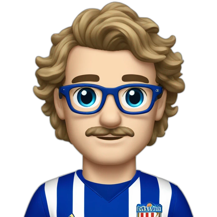antoine griezmann cheveux bouclé lunette fine et moustache yeux bleu emoji