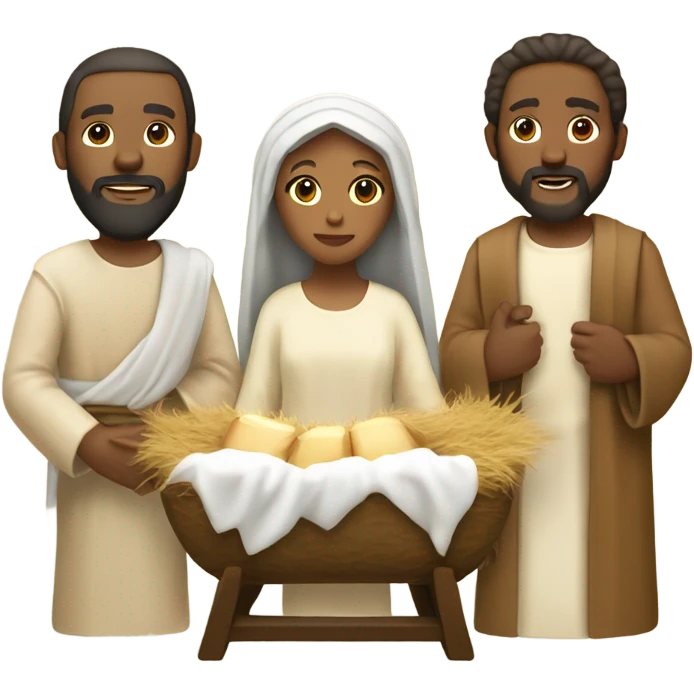 Holy manger scene with light brown skin tone Jesus, Mary, and Joseph  emoji