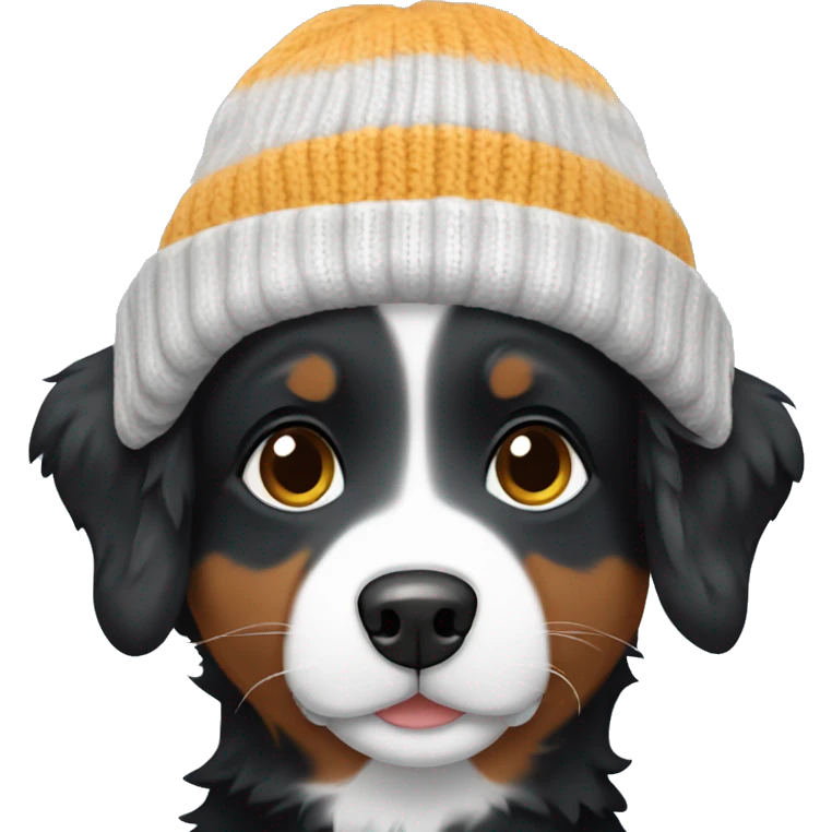 Small black australian shepherd dog wearing a knit cap emoji