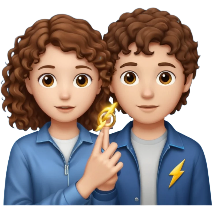 a 15 year old girl with brown curly hair but she has lightnings in it with a brown haired boy who gave her a promise ring emoji