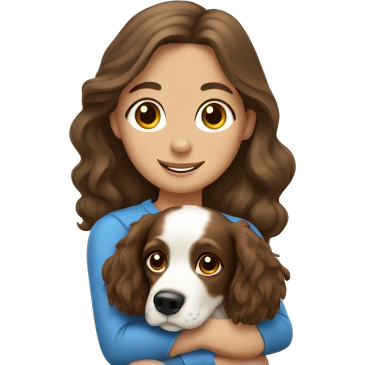 spaniel dog in the arms of a brunette girl emoji