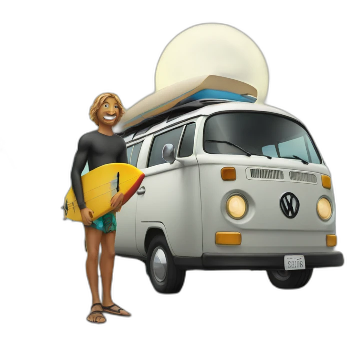 surfer infront of vw bus emoji