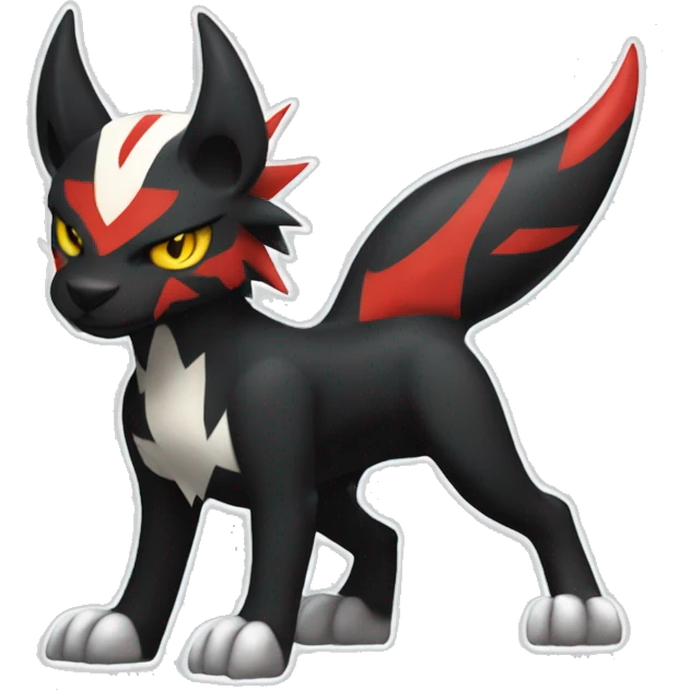 Black Cool Edgy Litten-Houndoom-Luxray Fakémon Digimon with Red and white Edgy markings, full body, outlined emoji