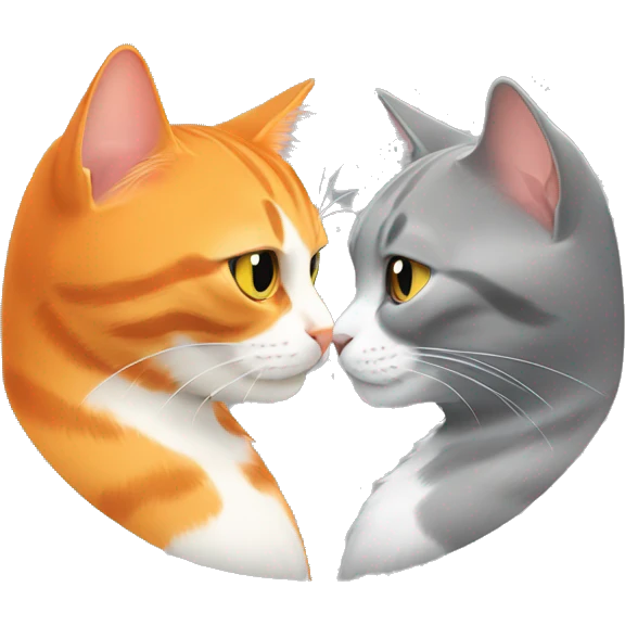 Orange cat and grey cat kissing emoji