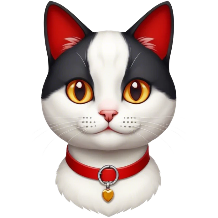 black and white cat red collar emoji