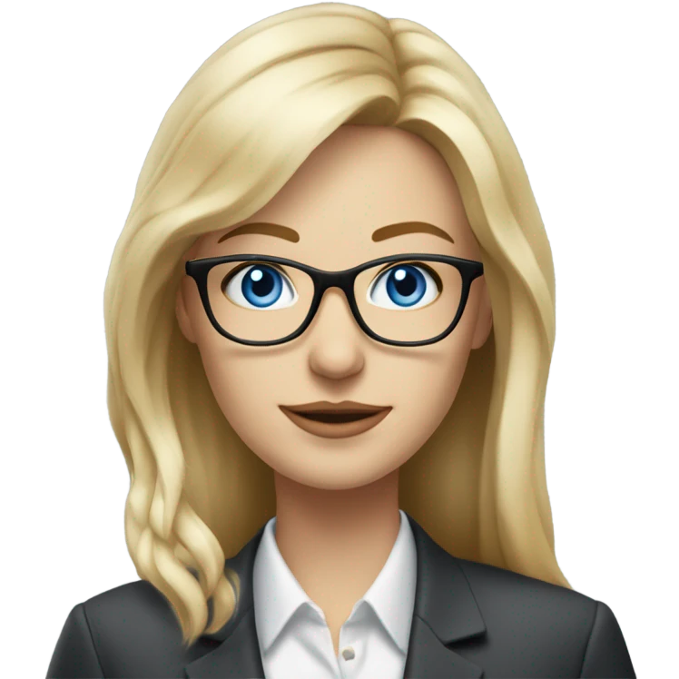 Pretty Caucasian blonde woman with glasses in a suit working, hyper realistic with blue eyes  emoji