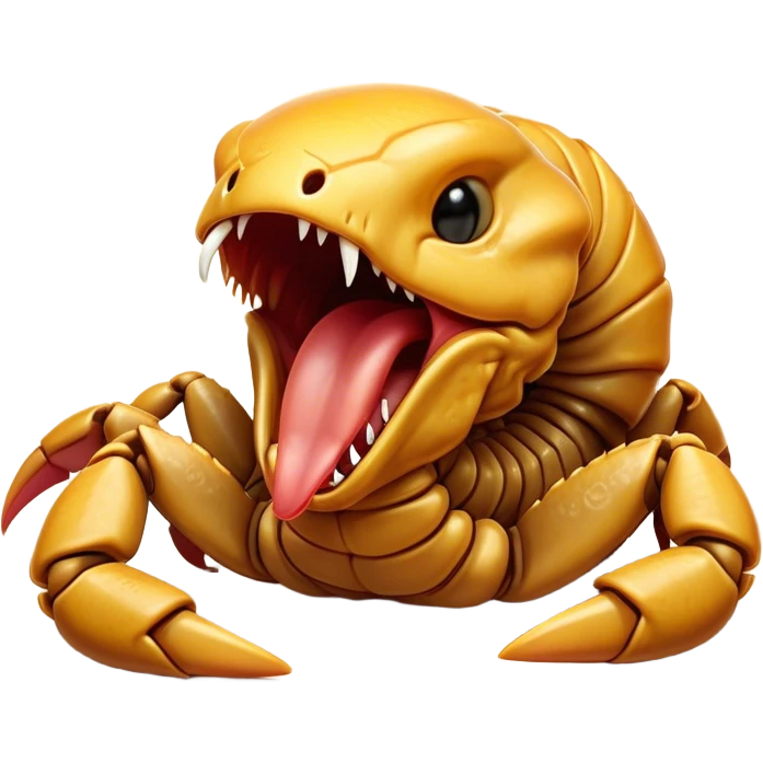 Cinematic Cute Yawning Emperor Scorpion Portrait Emoji, Head tilted slightly with a dramatic, wide-open yawn, showcasing a soft, textured exoskeleton with subtly drooping pincers and half-closed eyes in drowsy contentment, Simplified yet irresistibly adorable features, highly detailed, glowing with a soft, cozy glow, high shine, relaxed yet expressive, stylized with a dash of desert charm, soft glowing outline, capturing the essence of a sleepy yet affectionate scorpion that seems ready to stretch out for a nap! emoji