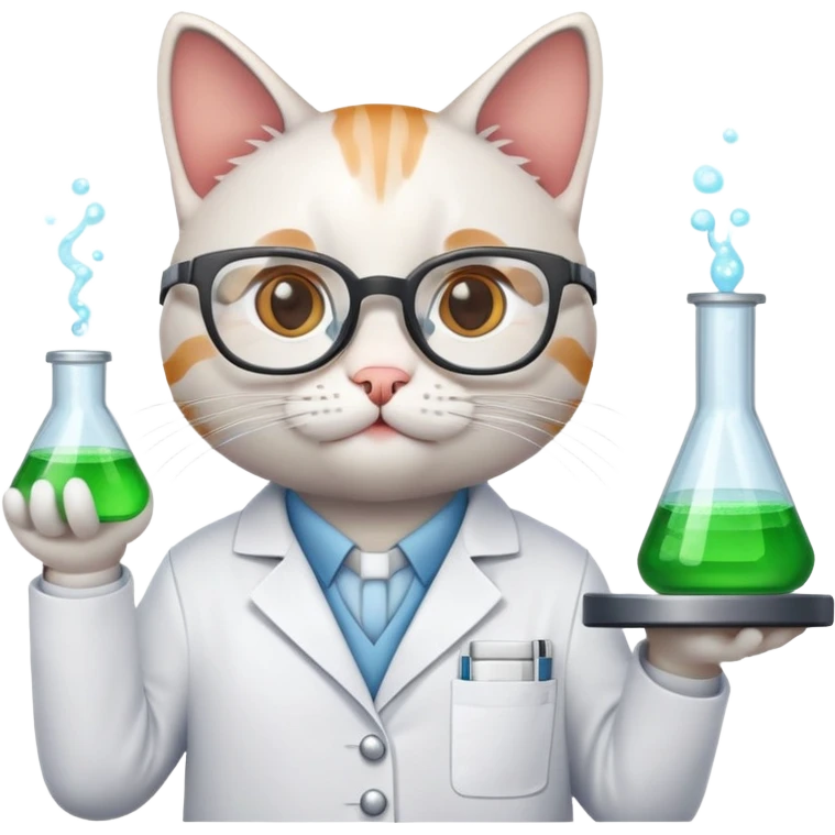 cat scientist wearing lab coat and glasses emoji