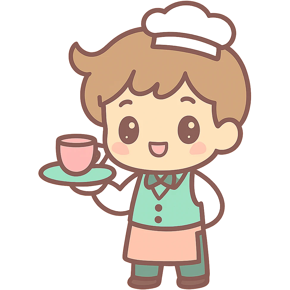 waiter, kawaii chibi anime style, flat pastel colors, thick outlines, simple cute features emoji