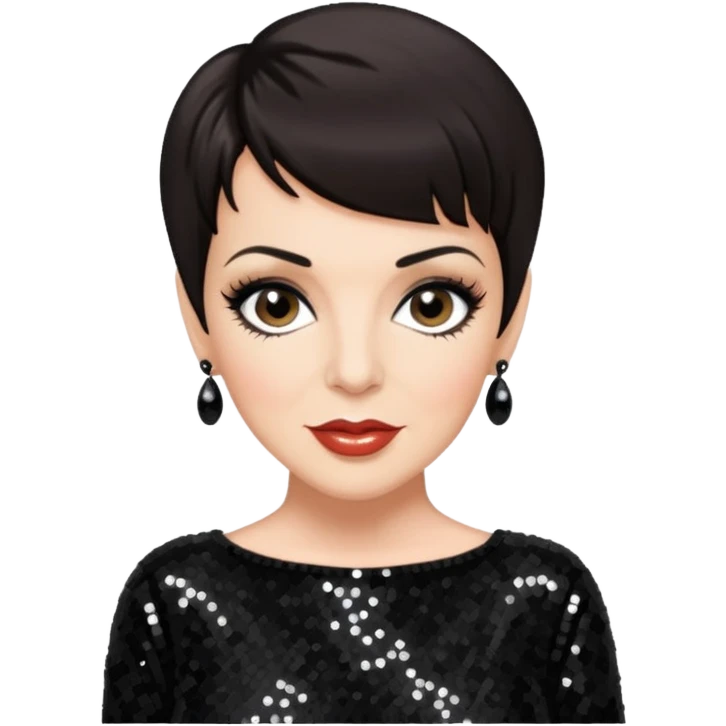 Liza Minnelli with dark brown hair, black sequin outfit emoji