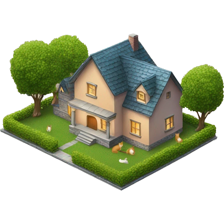 a house with two cats on the lawn emoji