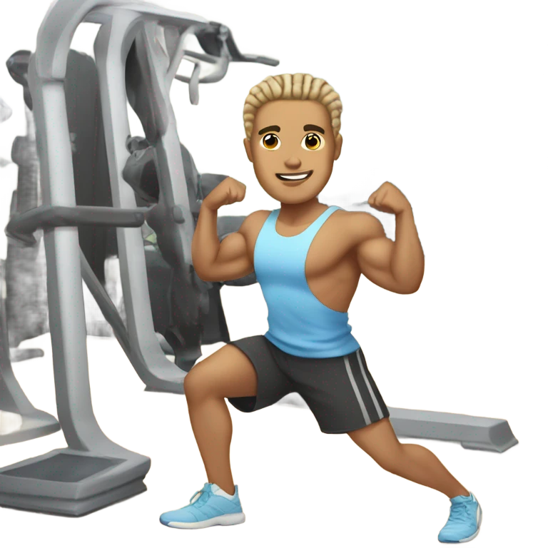 light skin male with braided hair working out in the gym emoji