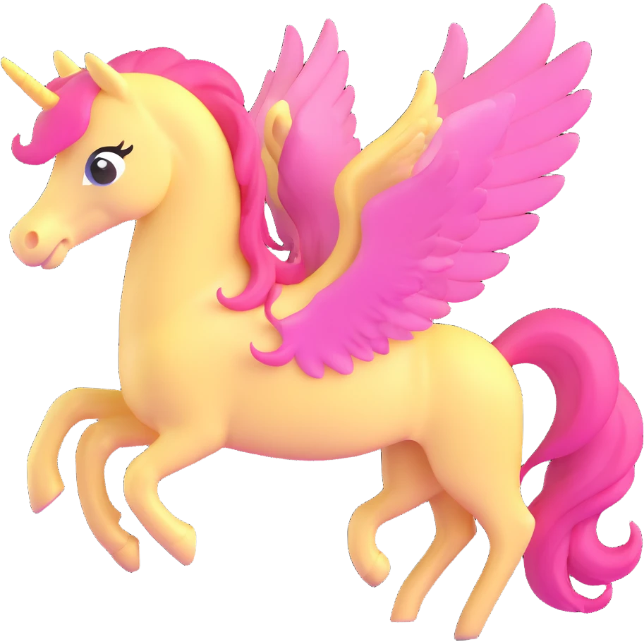 full body pastel yellow pony with pink mane, wings visible, soft colors emoji