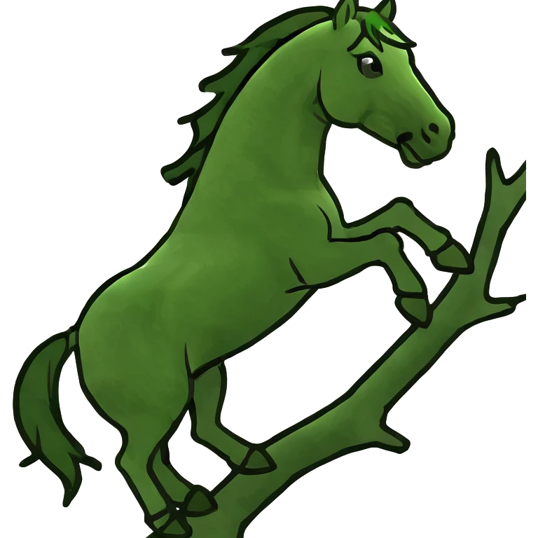 A tree that has a horse climbing on it emoji