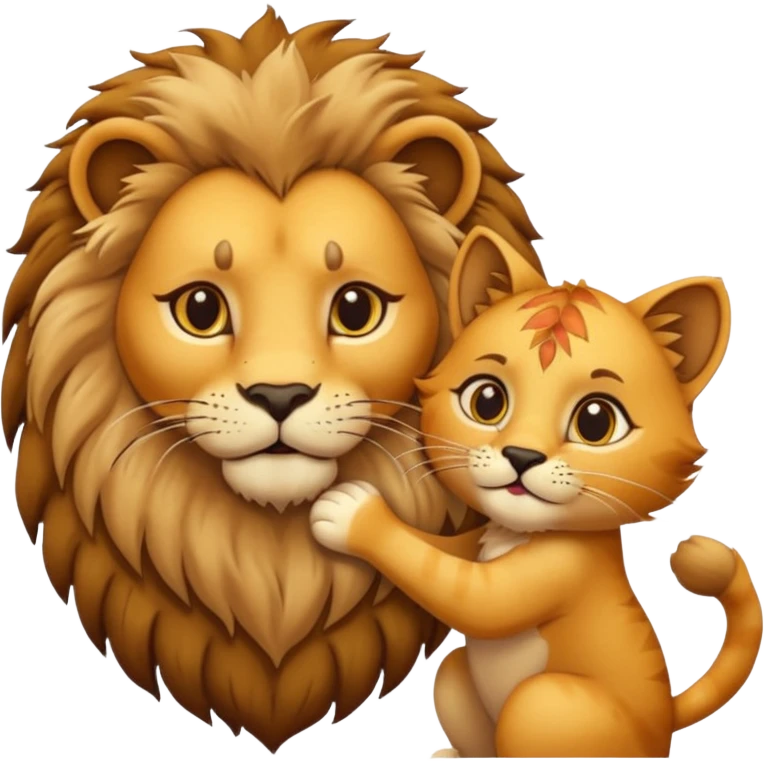 Animal Gato tocando la cabezo de un leon emoji