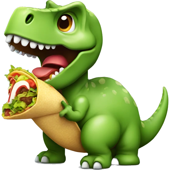 A dinosaur eating a taco emoji