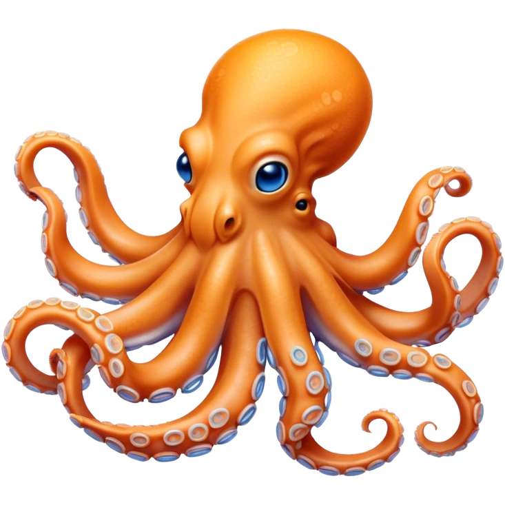 Beautiful and Majestic smiling Octopus Portrait Emoji, Head and body resting in serene repose with a gentle, content smile, showcasing a soft, light orange form adorned with elegant blue rings and delicately arranged arms, Simplified yet exquisitely endearing features, highly detailed, glowing with a soft, drowsy underwater light, high shine, relaxed and utterly enchanting, stylized with an air of majestic aquatic beauty, soft glowing outline, capturing the essence of a beautiful and majestic octopus that embodies the enchanting spirit of the deep! emoji