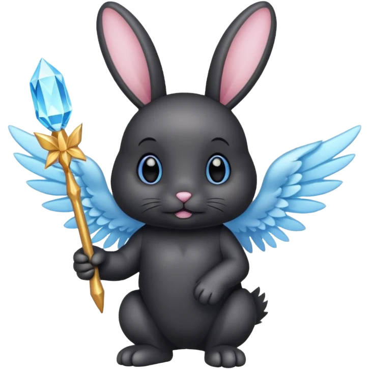 Black bunny with wings and with cristal wand  emoji