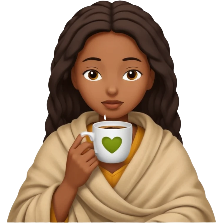 black girl inside a blanket sipping coffee eyes closed emoji