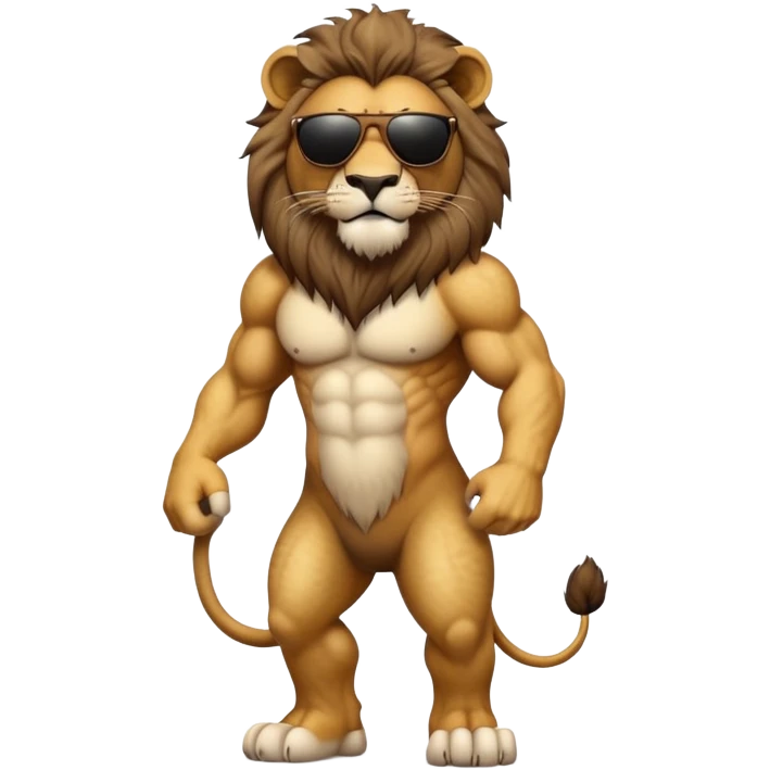 anthropomorphised lion wearing dark sunglasses walking upright emoji
