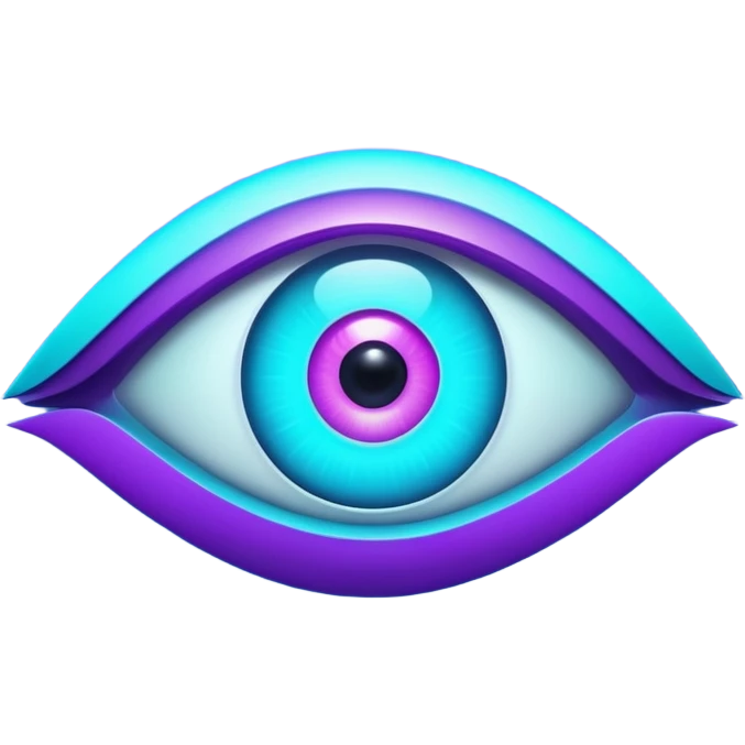futuristic minimalistic glowing eye symbol, purple and cyan gradient glow, representing vision and future, dark background, 1:1 aspect ratio, no face emoji