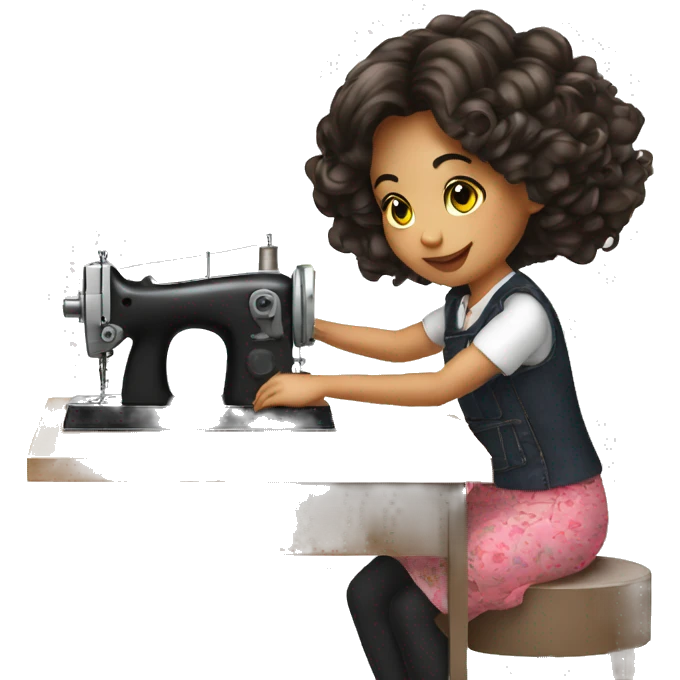 girl fashion work in sewing machine emoji