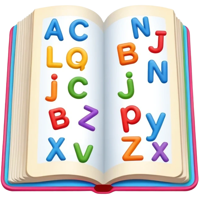 English language learning book with alphabet letters emoji