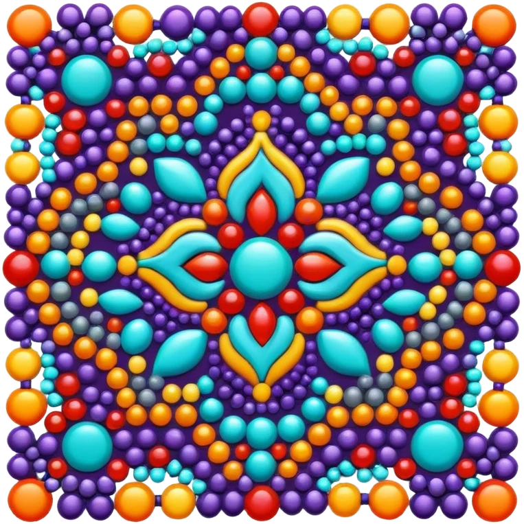 Create an icon that represents the hobby of beadwork. The design should feature colorful beads or a beadwork pattern. The icon should be clear, simple, and visually striking, with vibrant colors that reflect the artistic and creative nature of the hobby. The background should be transparent. emoji