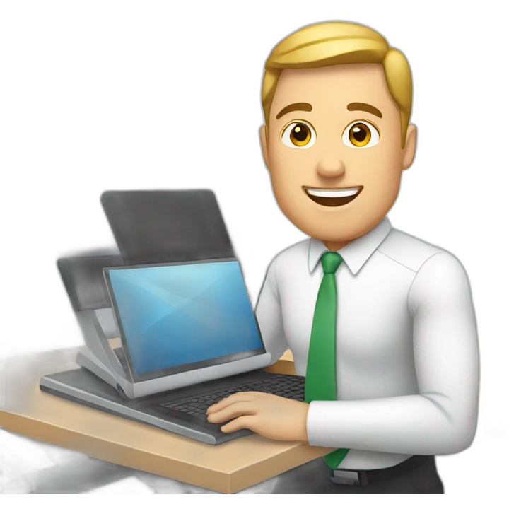 White Man with laptop on desk over treadmill emoji