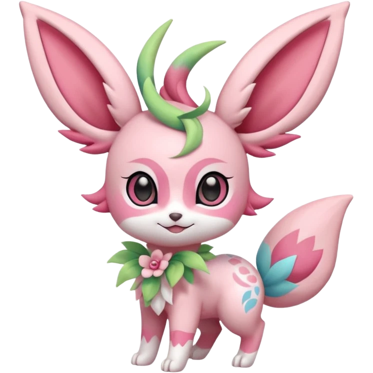 Rosy floral romantic cute kawaii Sylveon-Celebi-Leafeon-Pokémon-Digimon-Fakémon-hybrid-fusion-creature emoji