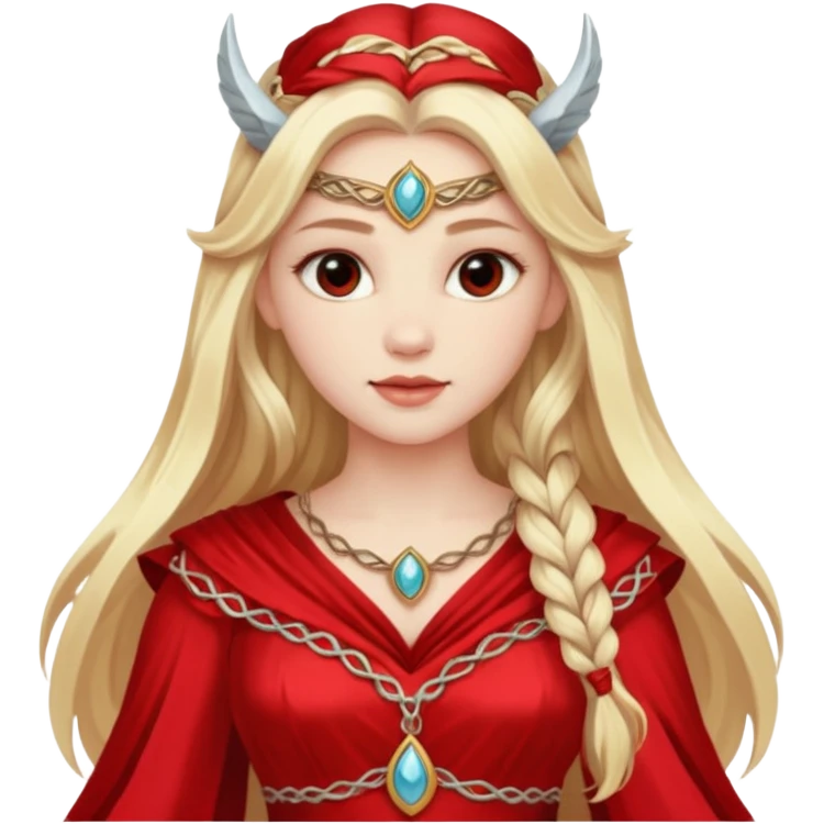 Freya, Love Goddess from Norse Mythology with long blonde hair, red outfit emoji