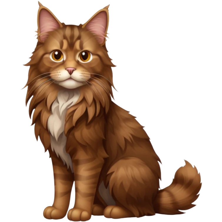 A high-resolution photo-realistic digital illustration of a brown maine coon cat, full body emoji