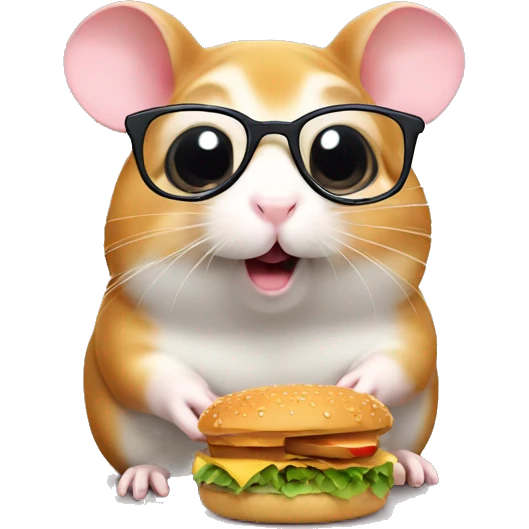 Hamster with glasses Eat hamburger emoji