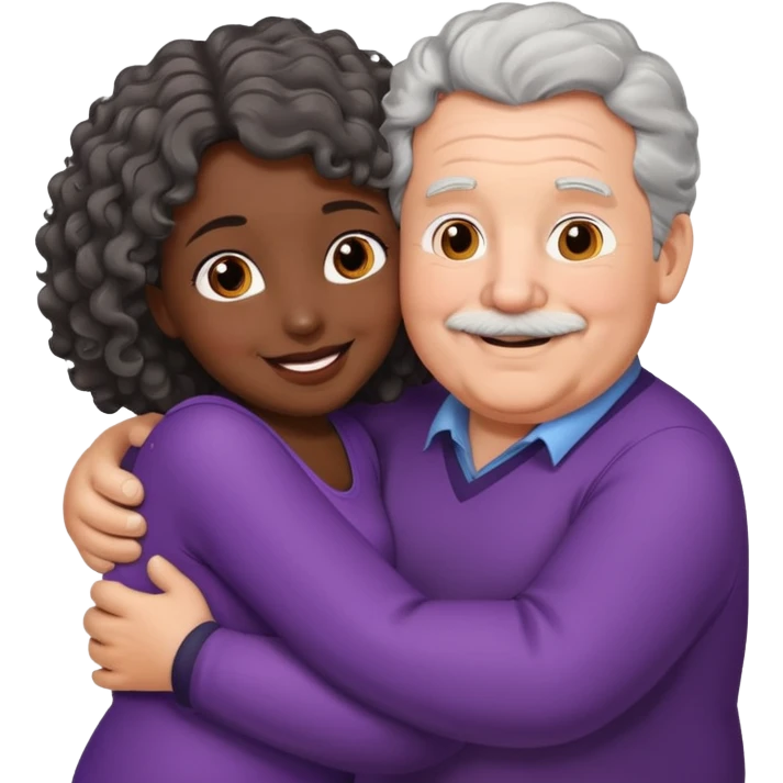  Old White  fat man no hiar hugging dack skin curly hair woman emoji