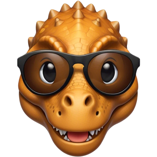 face of a dinosaur with total black sunglasses on emoji