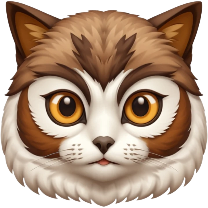 An cats head with a brown on top of the head of the cat the cats head infused with an white owls body with brown wings emoji