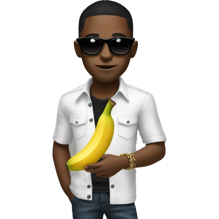 Young black male with a banana in his hand wearing soulja boy sunglasses  emoji