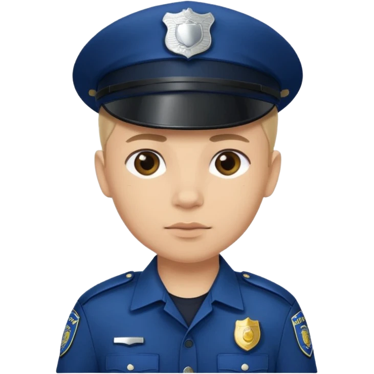 This is a cartoon-style avatar of a police officer with light skin, wearing a dark blue cap featuring a silver badge, and showing a neutral expression. emoji